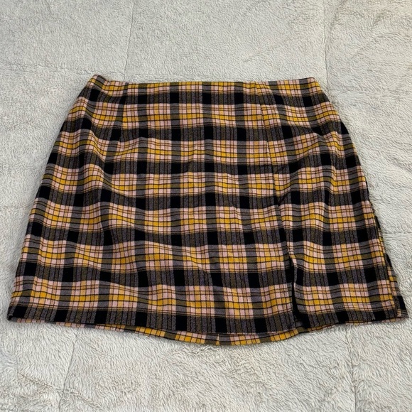 Stitch & Pine Women’s Pink Yellow & Gray Plaid Mini Skirt Size Large‎ - Picture 1 of 6